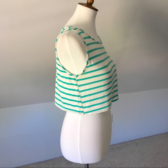Teal Striped High Neck Flowy Crop Top Tank - Picture 3 of 8